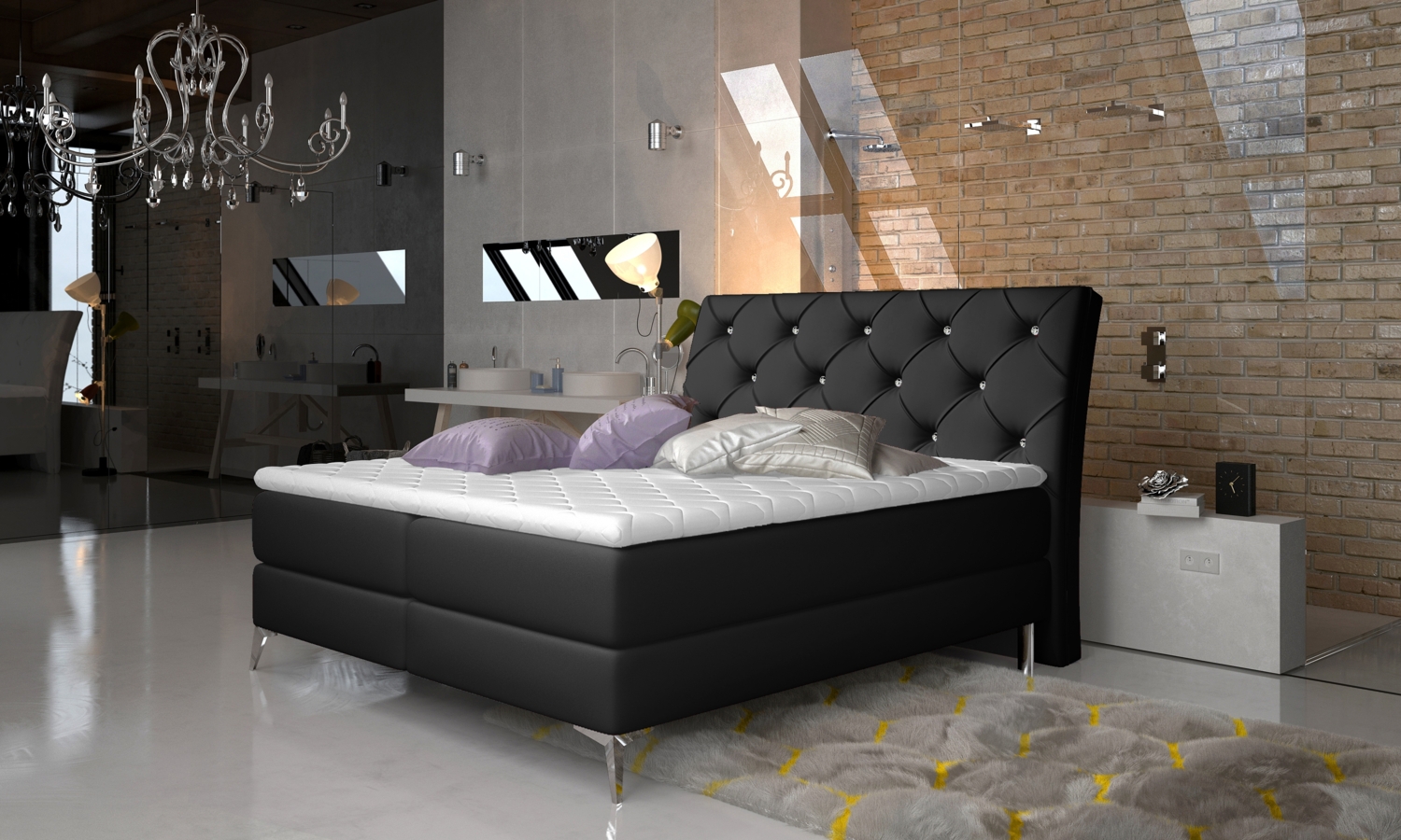 Adel 160X200, Boxspring Bett, Schwarz Bild 1