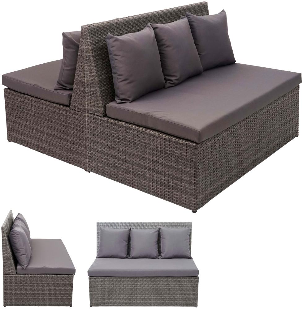 2er-Set Poly-Rattan 2er Sofa HWC-G16, Lounge-Gartenbank Sitzbank Sessel, Gastronomie 120cm ~ grau, Kissen dunkelgrau Bild 1