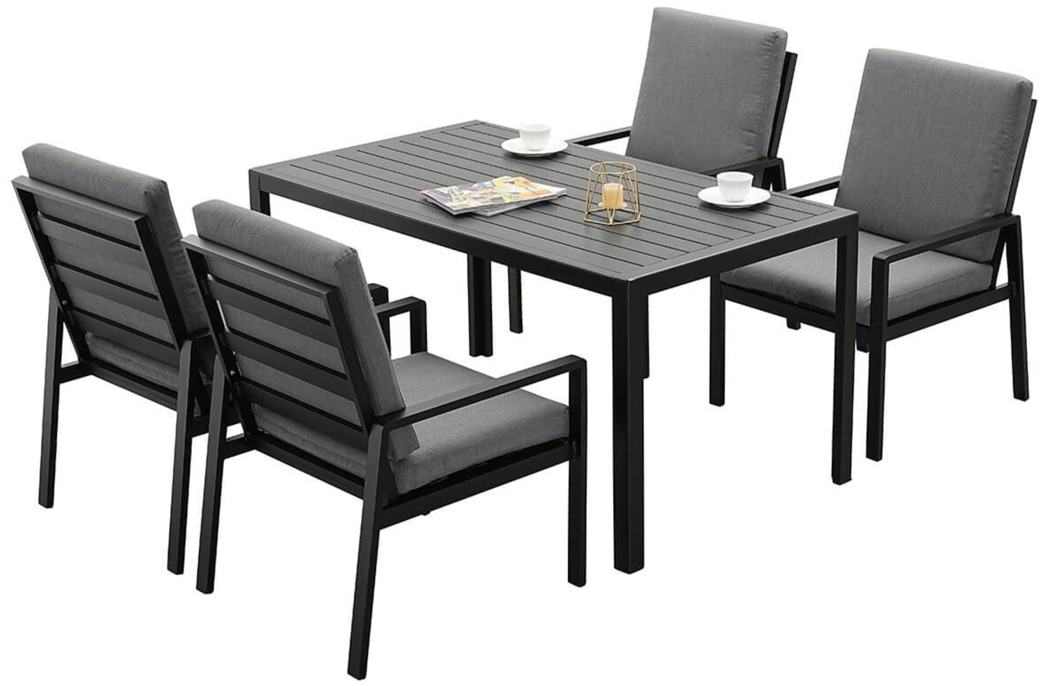 MeXo Gartenlounge-Set Garten-Essgruppe, (Aluminium Gartenmöbel Set, 5-tlg, 4 Sessel, 1 Esstisch 140 x 80 x 70 cm, 8 Auflagen), Wetterfest Gartenlounge Set Sitzgruppe für 4 Personen Bild 1