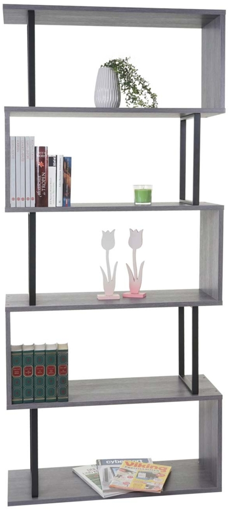 Bücherregal HWC-A27, Standregal Wohnregal, 183x80cm 3D-Struktur 5 Ebenen ~ grau, Metall schwarz Bild 1