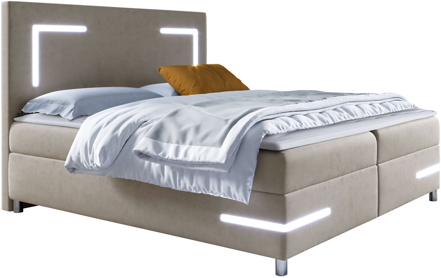 Boxspringbett Leleni LED, Natur, 140x200 cm Bild 1