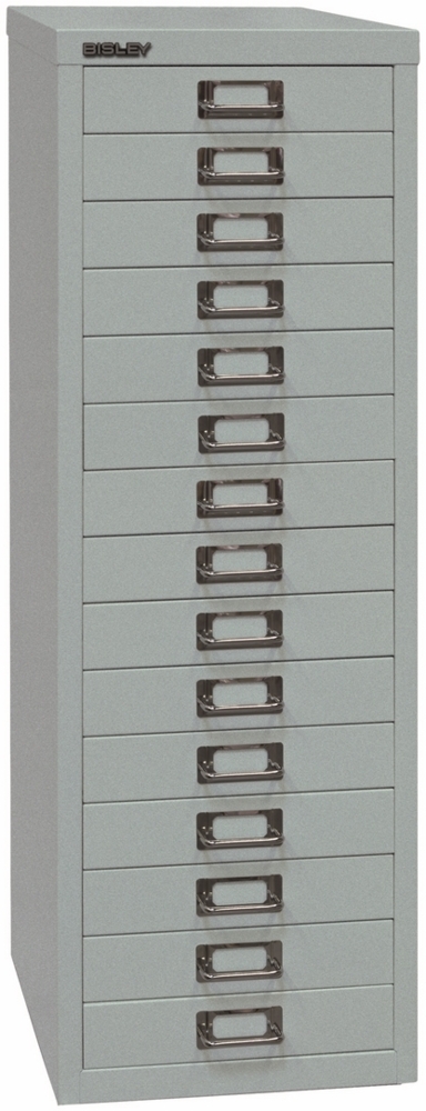 Bisley Multidrawer Schubladenschrank aus Metall mit 15 Schubladen DIN A4 ohne Sockel - Farbe: Silber, L3915-355 Bild 1