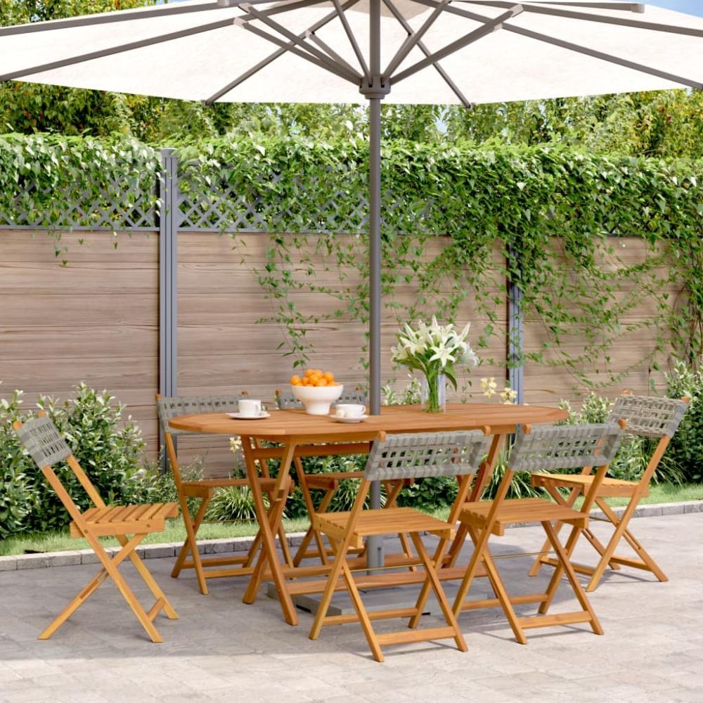 vidaXL Gartenstühle 6 Stk. Klappbar Grau Poly Rattan & Massivholz 3214596 Bild 1