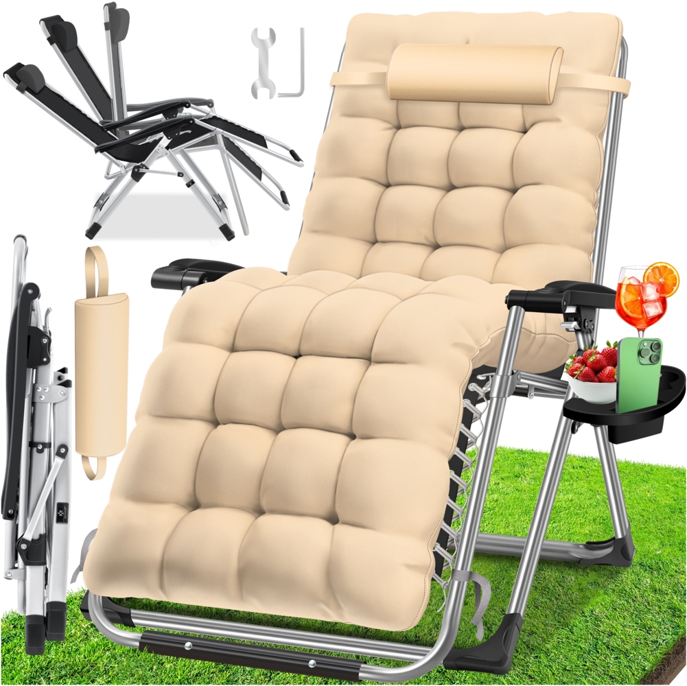 KESSER® Sonnenliege, Liegestuhl, Klappbar, Mit Getränkehalter, Beige Bild 1