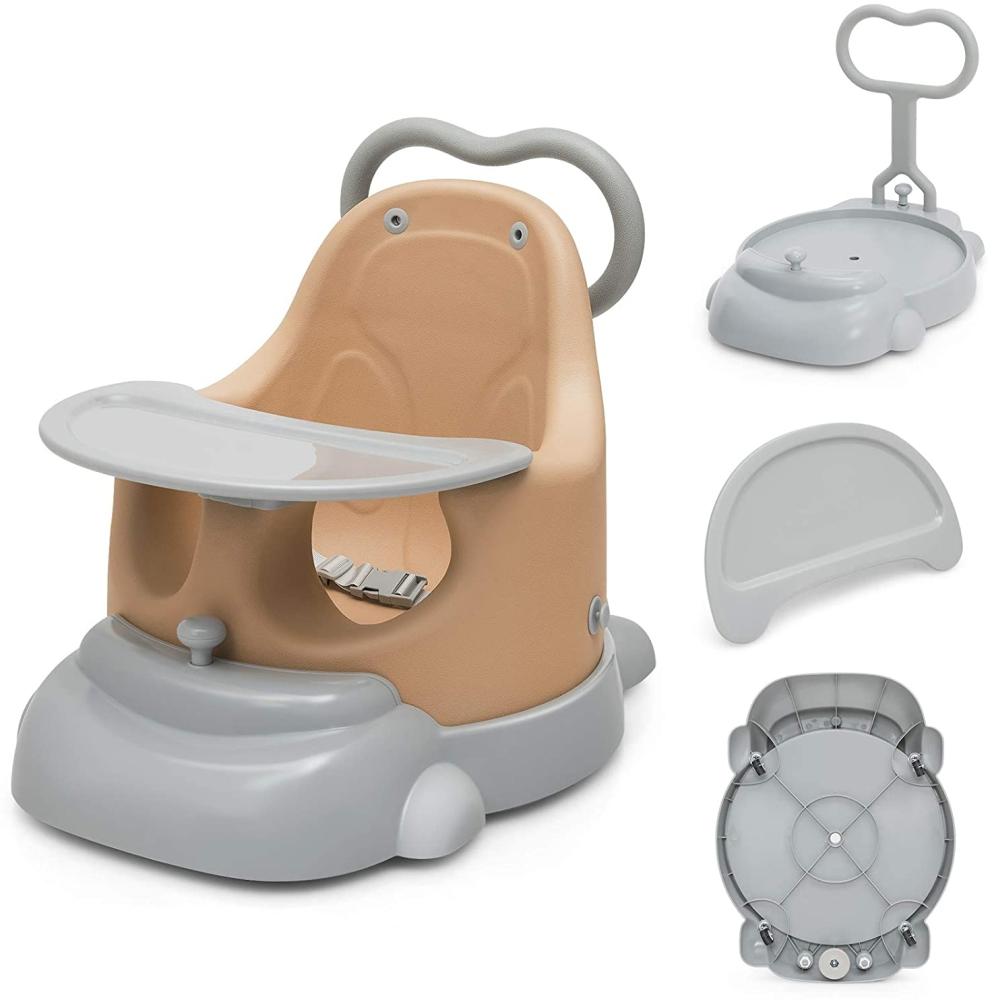COSTWAY 6 in 1 Baby Stuhl Sitzerhoehung & Baby Walker & Bodensitz & Essgruppe & Rutschsitz & Duschstuhl mit feststellbaren Universalraedern, Sicherheitsgurt und abnehmbarem Tablett Orange Bild 1