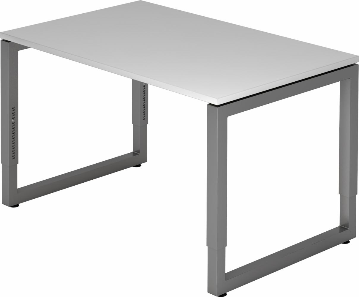 bümö höhenverstellbarer Schreibtisch R-Serie 120x80 cm in grau, Gestell in Graphit - PC Tisch klein für's Büro manuell höhenverstellbar, Computertisch verstellbar, RS-12-5-G Bild 1