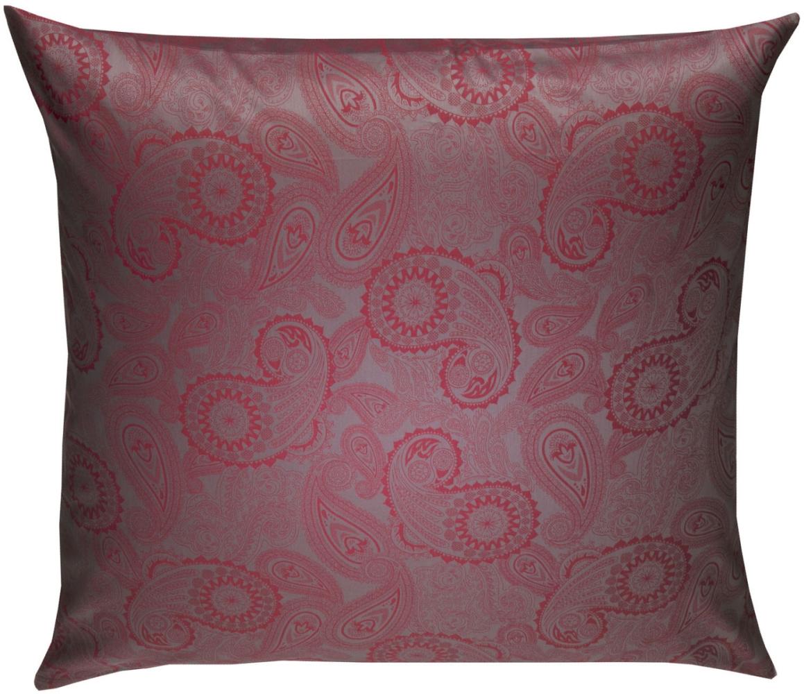 Bettwaesche-mit-Stil Mako-Satin Damast Paisley Bettwäsche "Davos" rot- grau Kissenbezug 80x80 cm Bild 1