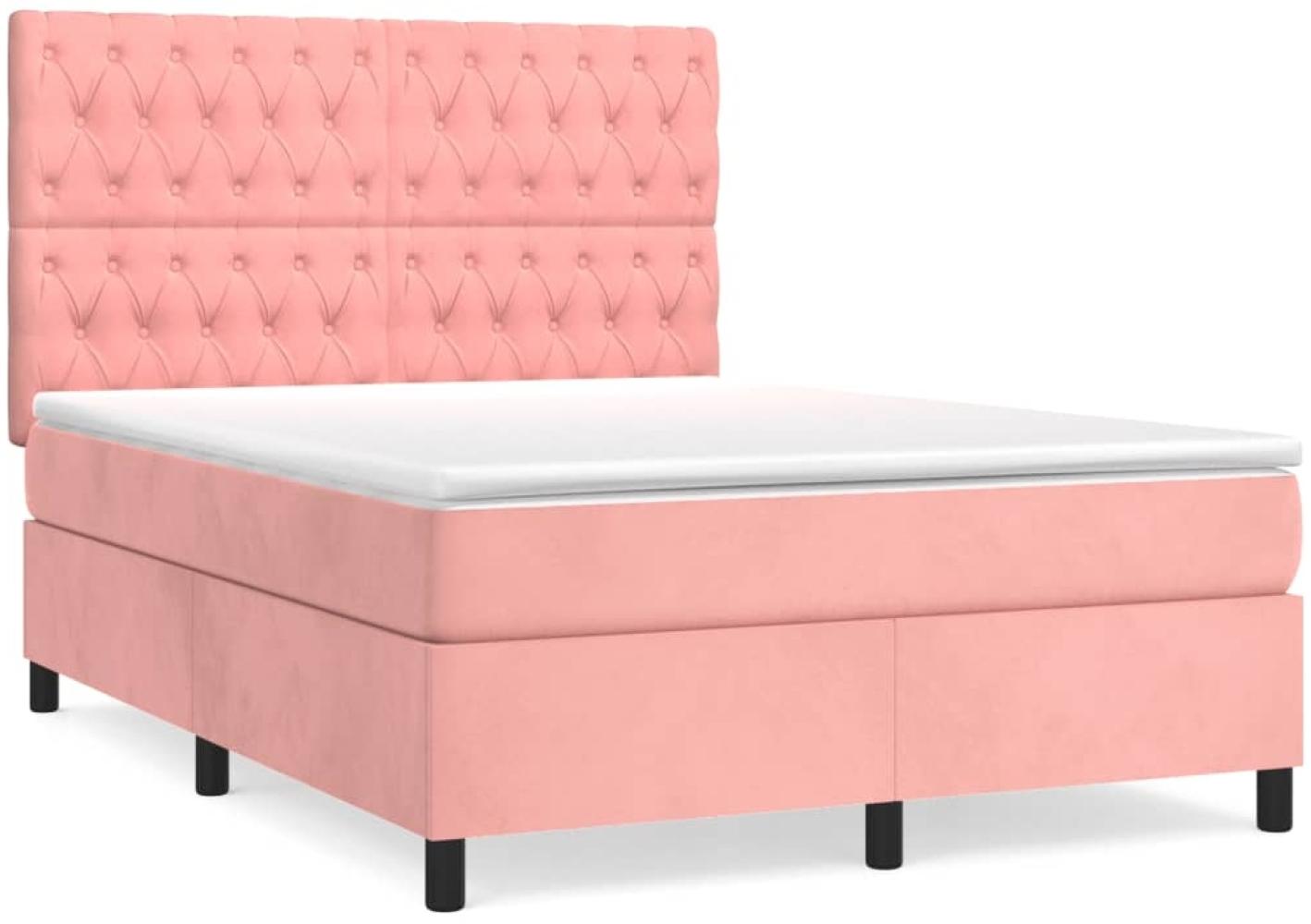 vidaXL Boxspringbett mit Matratze Rosa 140x200 cm Samt 3143210 Bild 1