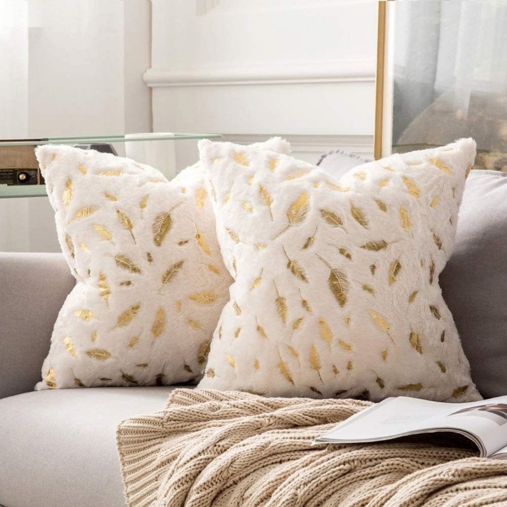 BYSURE Kissenbezüge, (2 Stück), Kuschelkissen golden Feder Dekokissen Bild 1