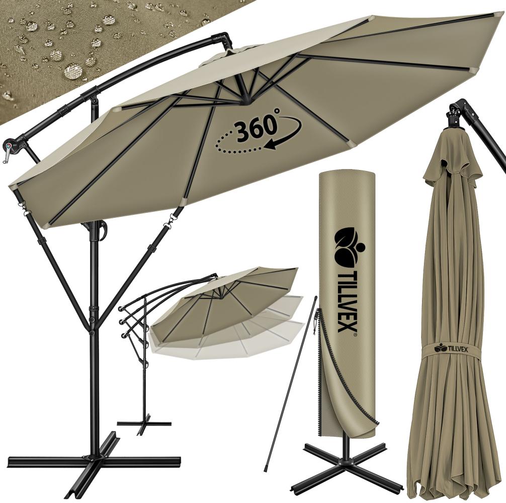 tillvex Sonnenschirm Braun Ø 350 cm Ampelschirm Gartenschirm Marktschirm Kurbel Balkon Alu Neigbar Braun - Ø350cm Bild 1