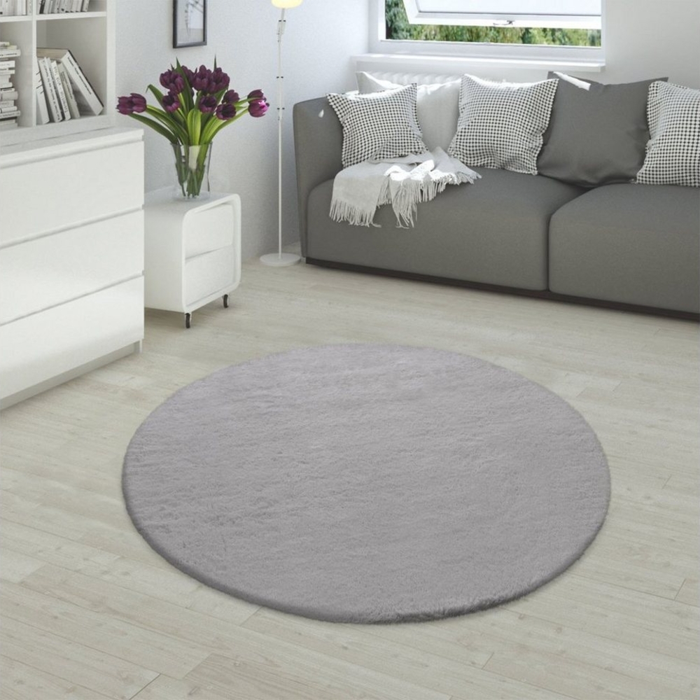 Paco Home Fellteppich Rabbit 780, rund, Höhe: 26 mm, Kunstfell, Kaninchenfell-Haptik, echter Kuschelteppich, Uni-Farben Bild 1