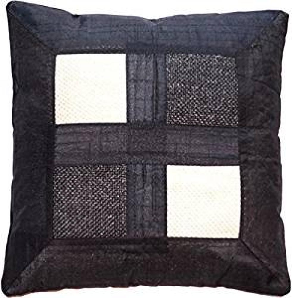 Dupion Seide Kissenbezug in Schwarz mit Strukturstoff Muster aus Indien - 40 cm x 40 cm Bild 1