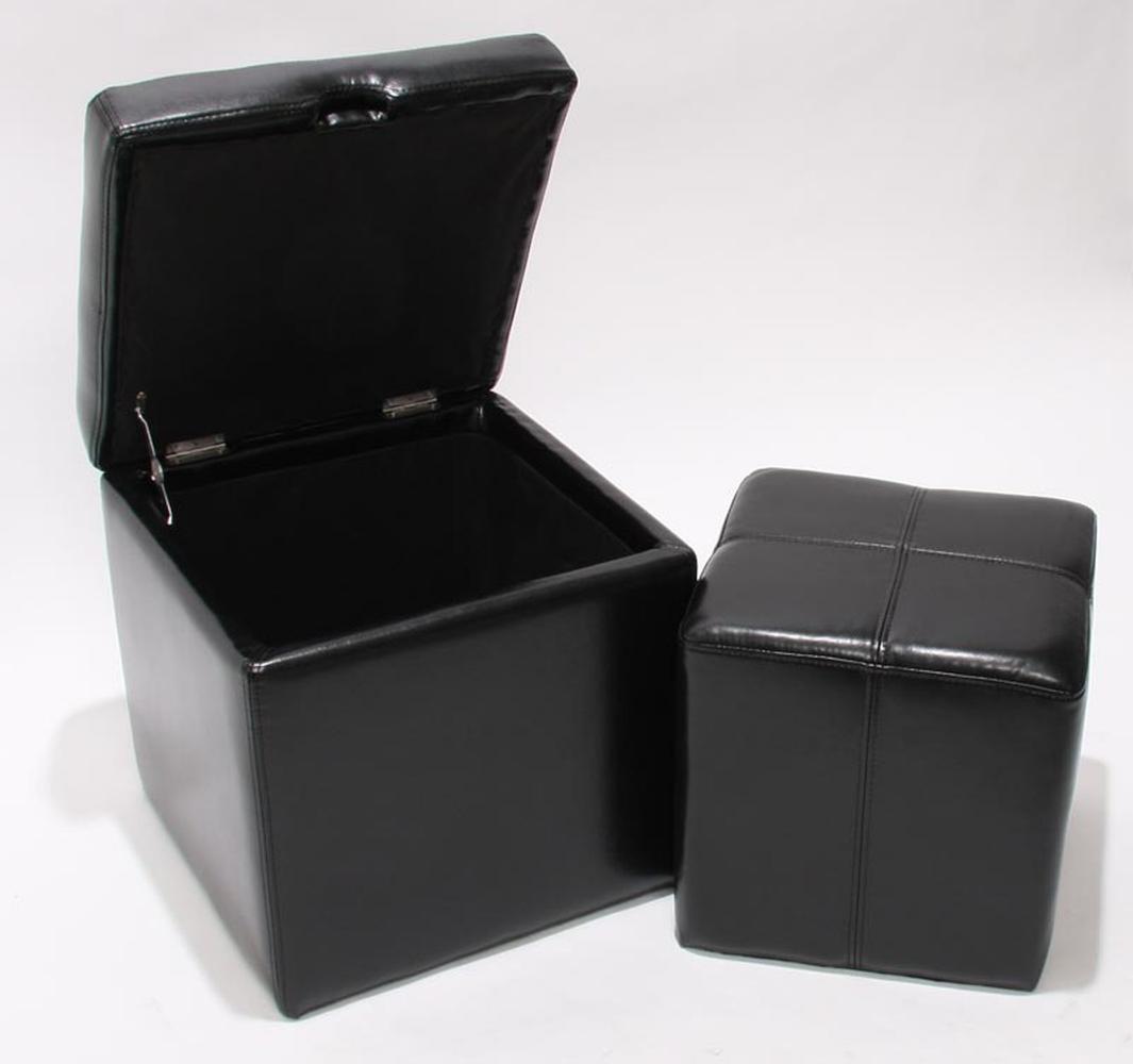 2er Set Hocker Sitzwürfel Sitzhocker Aufbewahrungsbox Onex, Leder + Kunstleder, 45x44x44cm MVG-zertifiziert ~ schwarz Bild 1