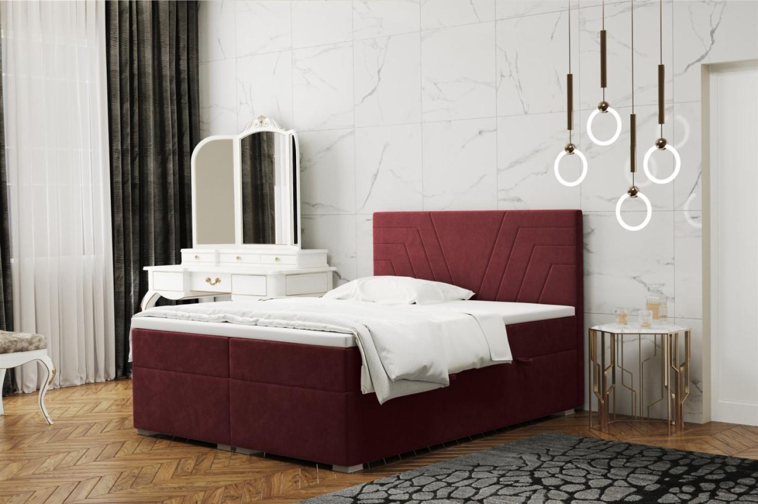 Boxspringbett Schlafzimmerbett RAMON 160x200cm in Stoff Matt Velvet Weinrot Bild 1