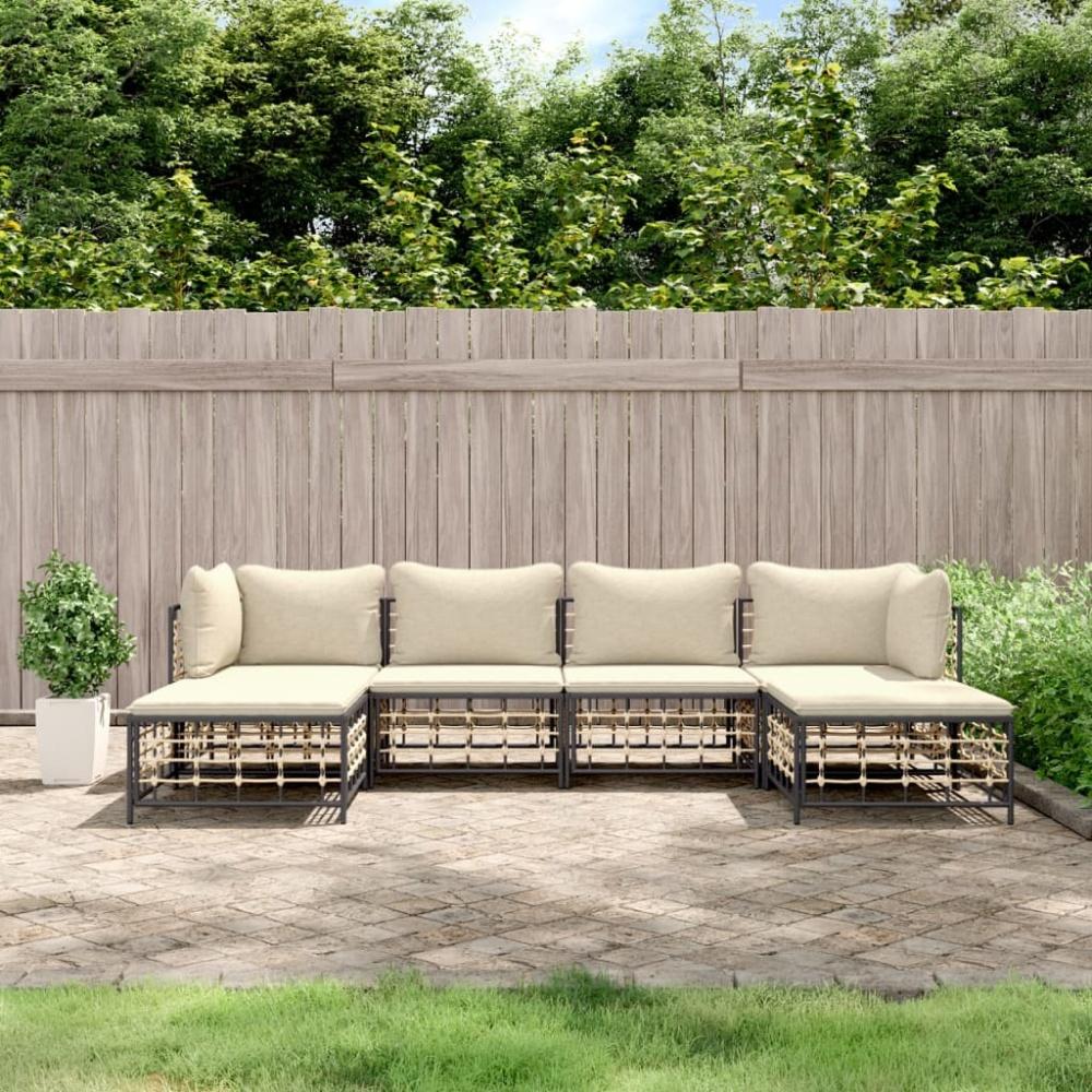 vidaXL 6-tlg. Garten-Lounge-Set mit Kissen Anthrazit Poly Rattan 3186778 Bild 1