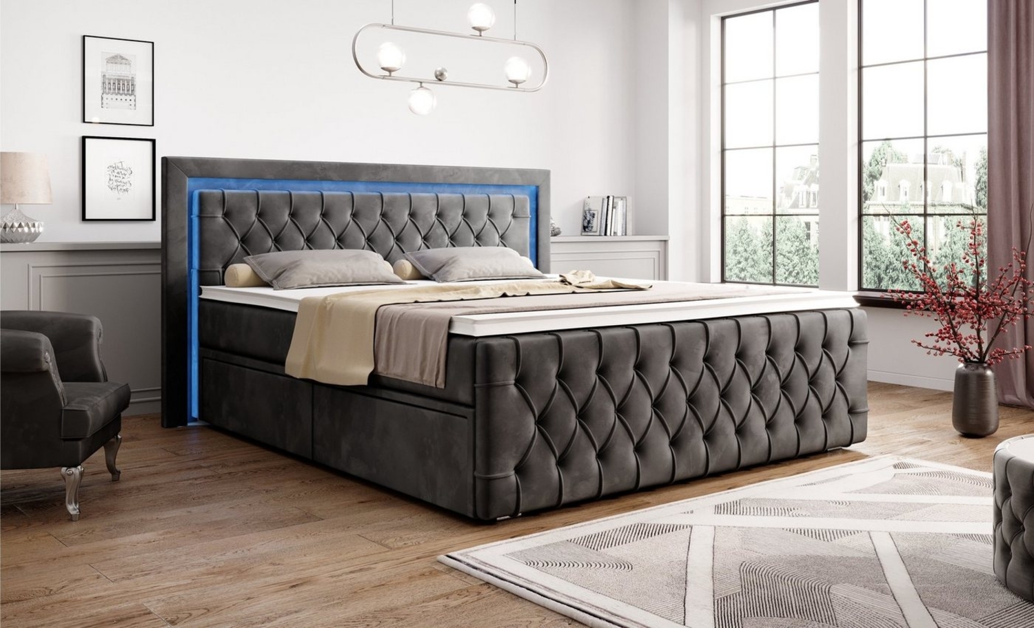 PROMETO Möbel Boxspringbett Acosta Boxspringbett mit Bettkästen und Topper Bild 1