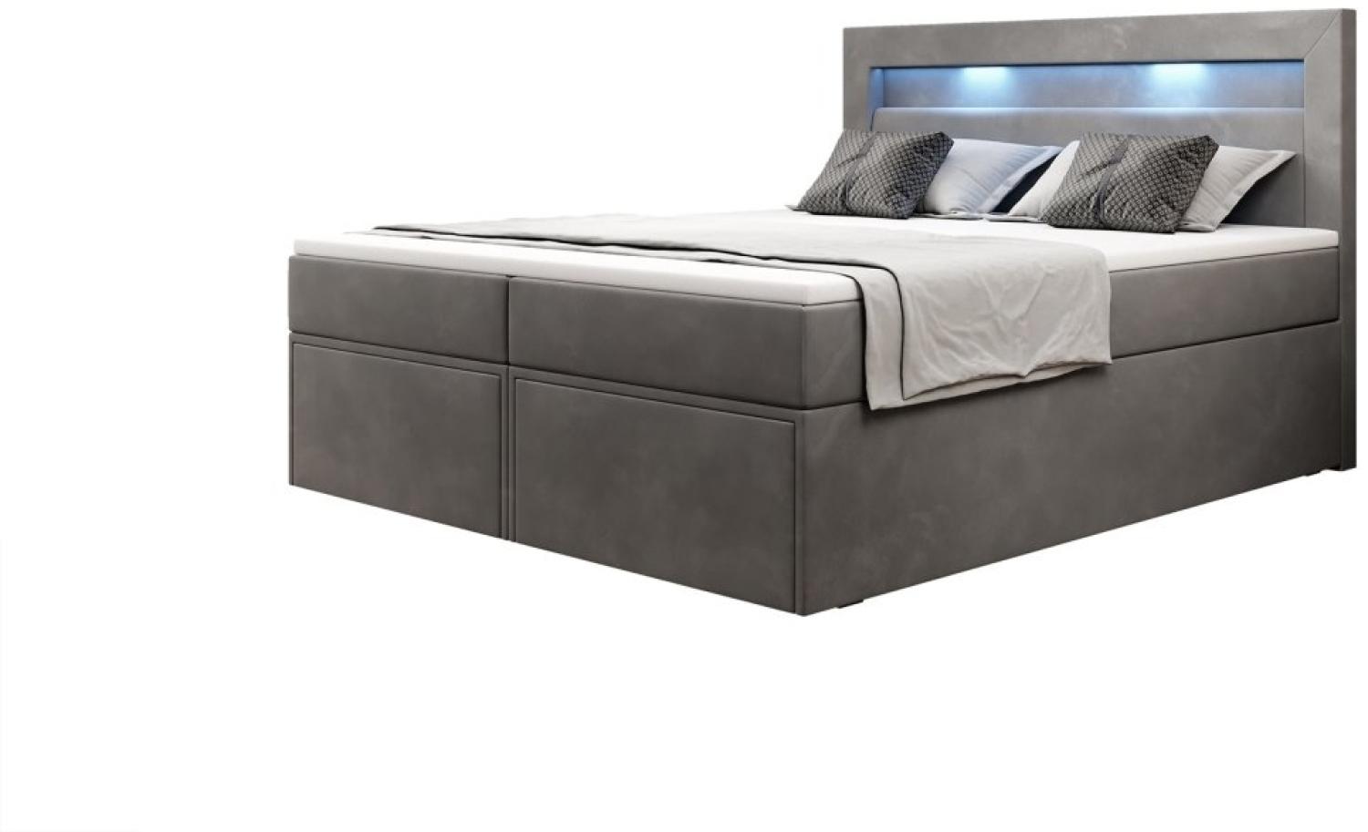 Boxspringbett Amelie mit LED und Stauraum 140x200 Grau H2 Bild 1