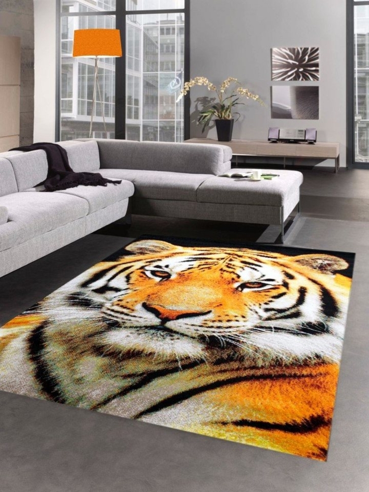 Carpetia Teppich Designer Teppich Kurzflortteppich Tiger Motiv orange creme schwarz, rechteckig, Höhe: 11 mm Bild 1