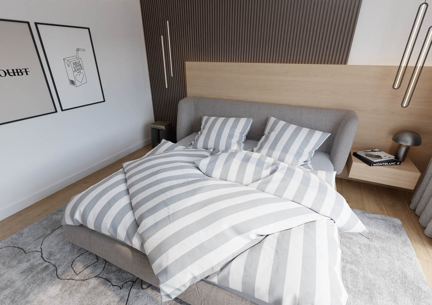 Mako Satin Bettwäsche Blocksteifen grau 140x200 + 70x90 Bild 1
