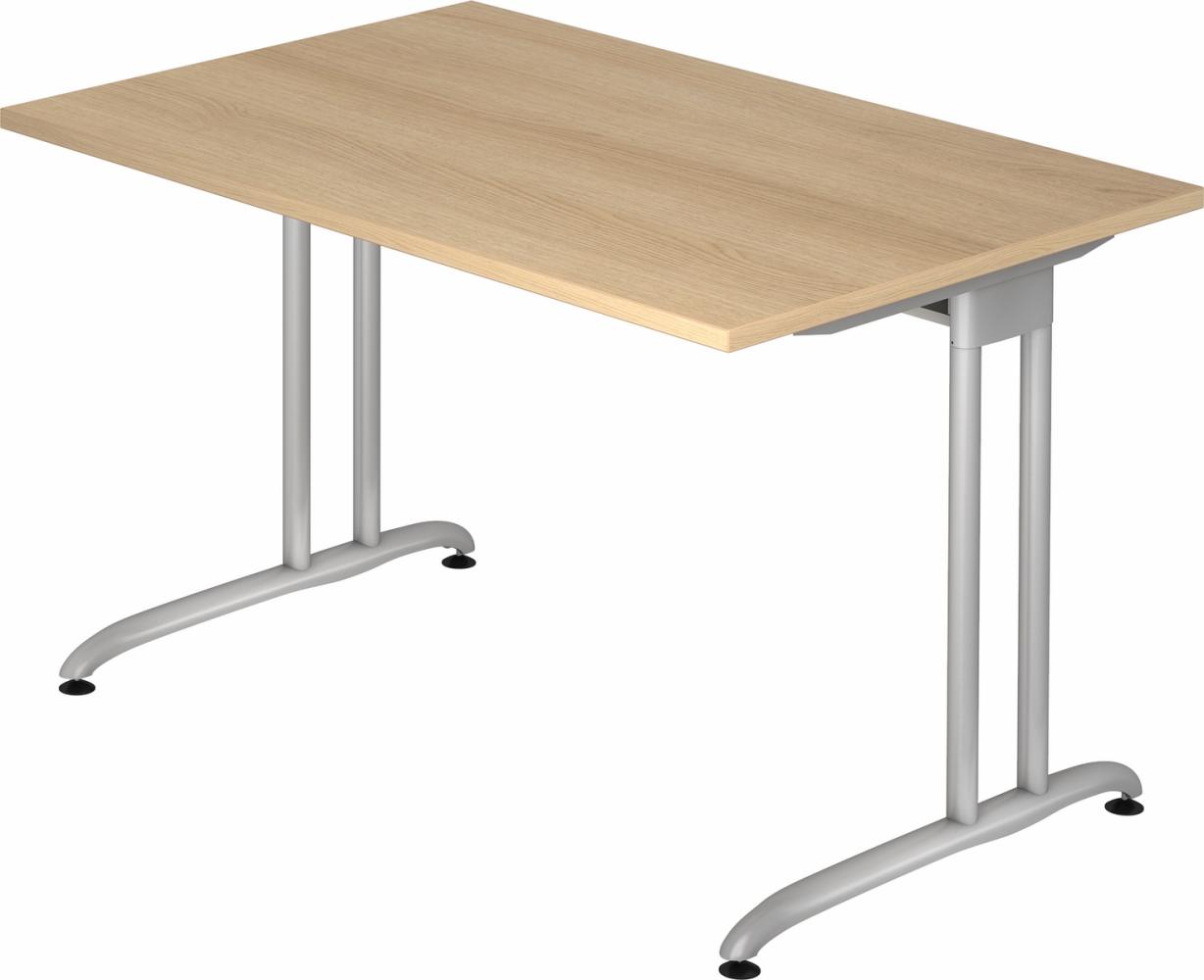 bümö Schreibtisch klein Serie 120x80 cm, Tischplatte aus Holz in Eiche, Gestell aus Metall in Silber - PC Tisch, kleiner Computertisch für's Büro, Office Bürotisch, BS-12-E Bild 1