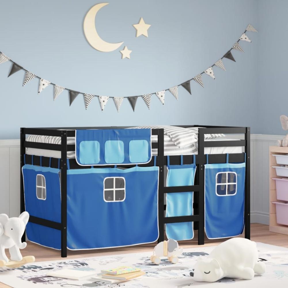 vidaXL Kinderhochbett mit Vorhängen Blau 90x190 cm Massivholz Kiefer 3283833 Bild 1