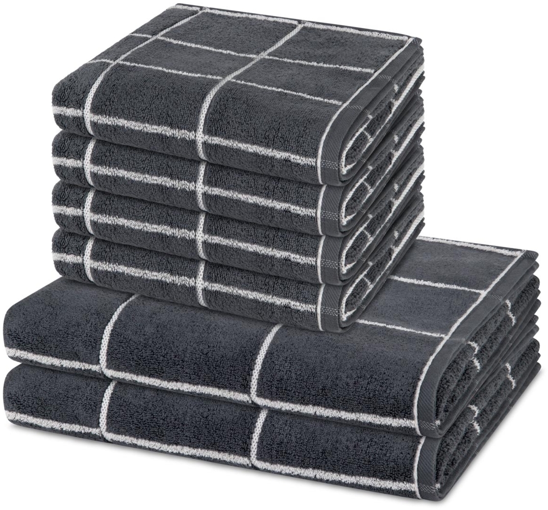 Ross Sensual Skin Karo 6 tlg. Frottier-Set - 4 X Handtuch (50 X 100cm), 2 X Duschtuch (75 X 140cm) - 500 - Anthrazit Bild 1