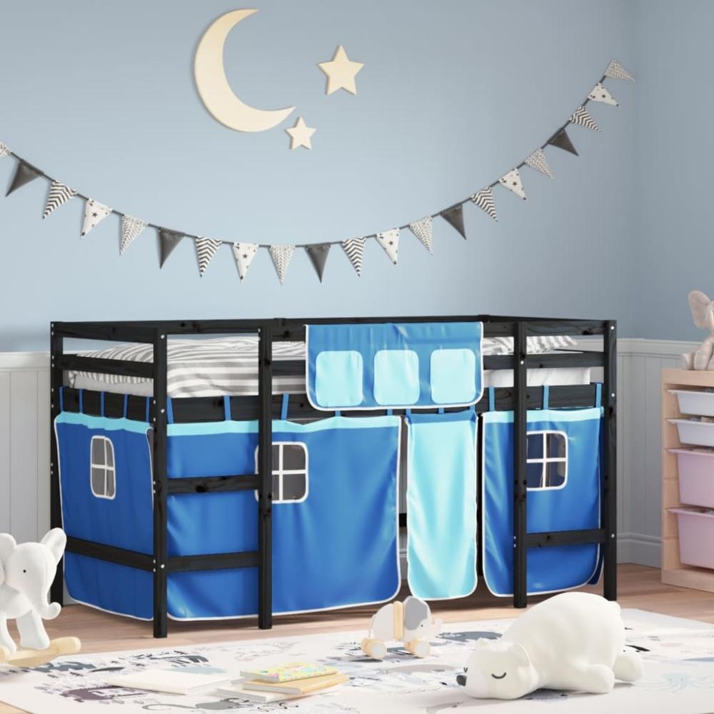 vidaXL Kinderhochbett mit Vorhängen Blau 90x190 cm Massivholz Kiefer 3206980 Bild 1