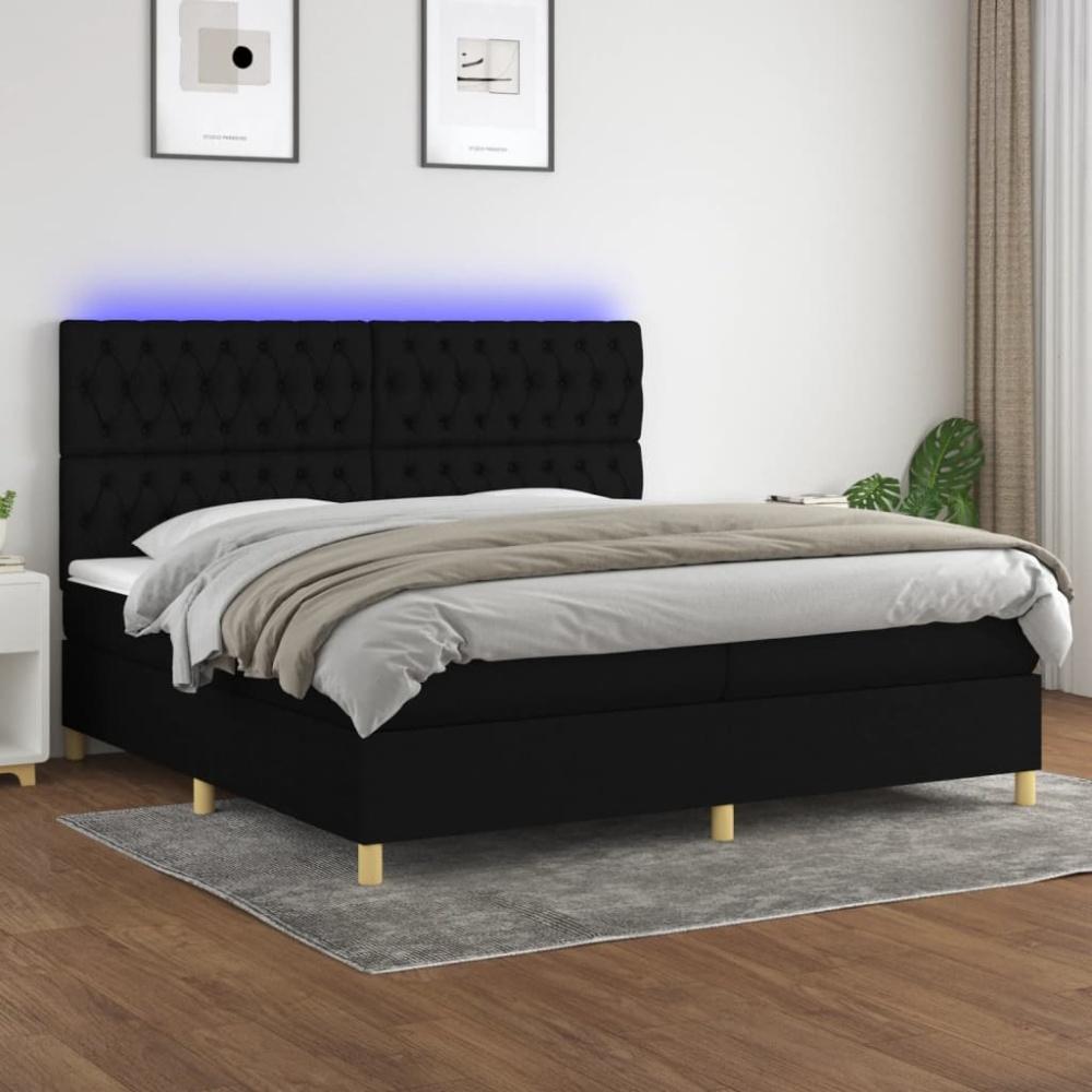 Boxspringbett mit Matratze & LED Stoff Schwarz 200 x 200 cm, Härtegrad: H2 [3135703] Bild 1