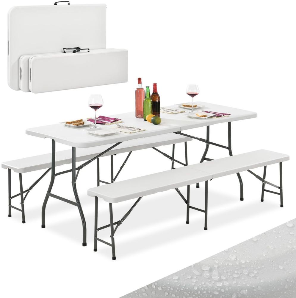 Juskys Bierzeltgarnitur Bayreuth 3-teilig & klappbar – 180 x 70 x 74 cm –2 Bierbänke & 1 Biertisch – Gartenmöbel-Set Festzeltgarnitur Sitzgarnitur Bild 1