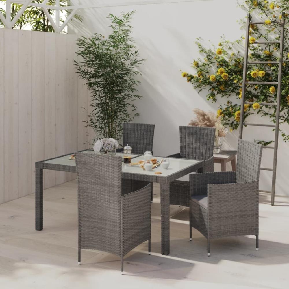 vidaXL 5-tlg. Garten-Essgruppe mit Kissen Poly Rattan Grau 3094875 Bild 1