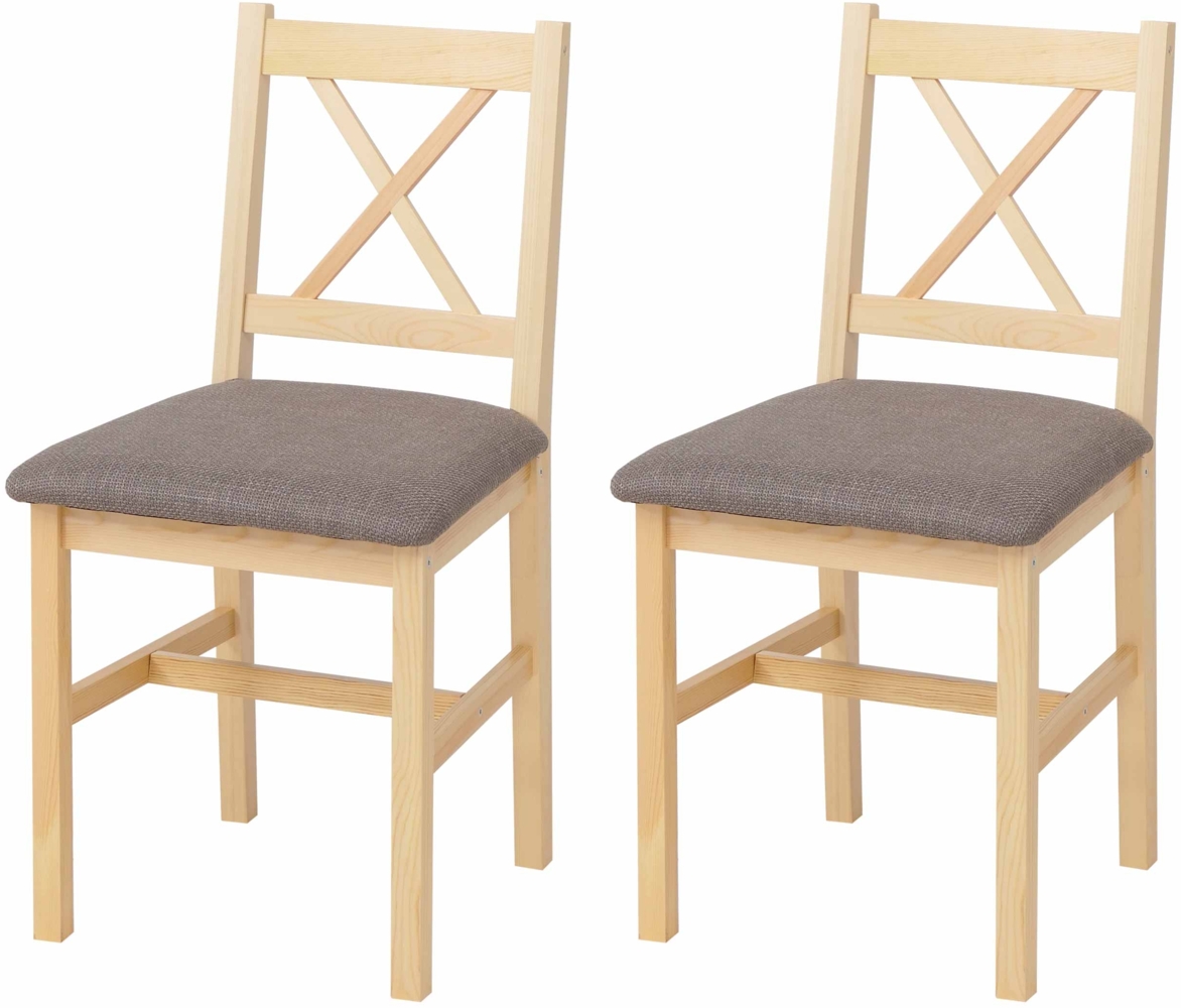 2er-Set Esszimmerstuhl HWC-F77, Lehnstuhl Küchenstuhl Stuhl, Massiv-Holz Stoff Landhaus ~ natur, Polster grau Bild 1