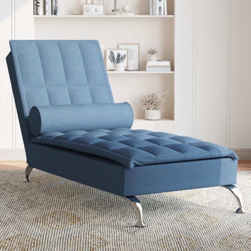 vidaXL Massage-Chaiselongue mit Nackenrolle Blau Stoff 379449 Bild 1