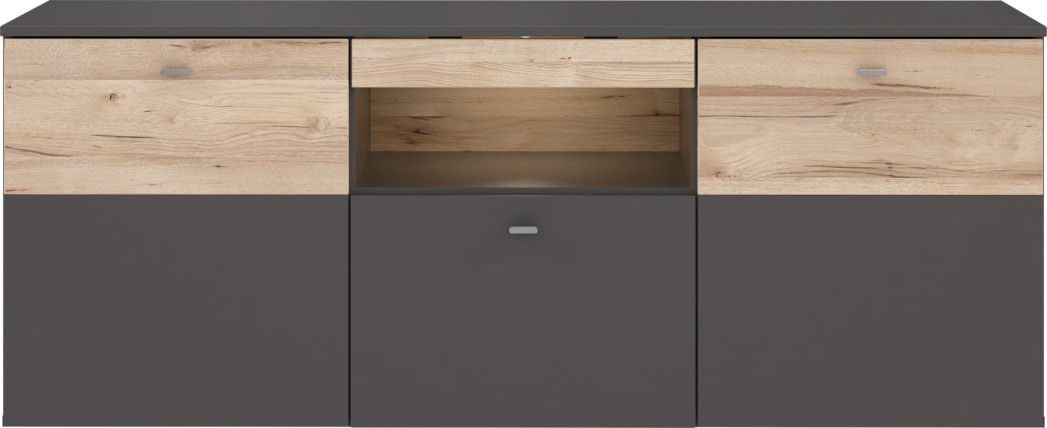 FORTE Como TV-Unterschrank mit LED Beleuchtung, Holzwerkstoff, Grau/Braun/Braun, 149,8 x 59,3 x 52 cm Bild 1