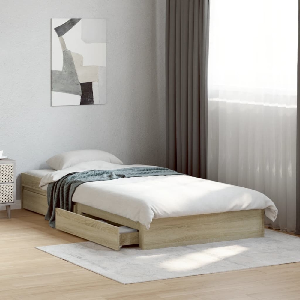 vidaXL Bettgestell mit Schubladen Sonoma-Eiche 90x190 cm Holzwerkstoff 3280708 Bild 1