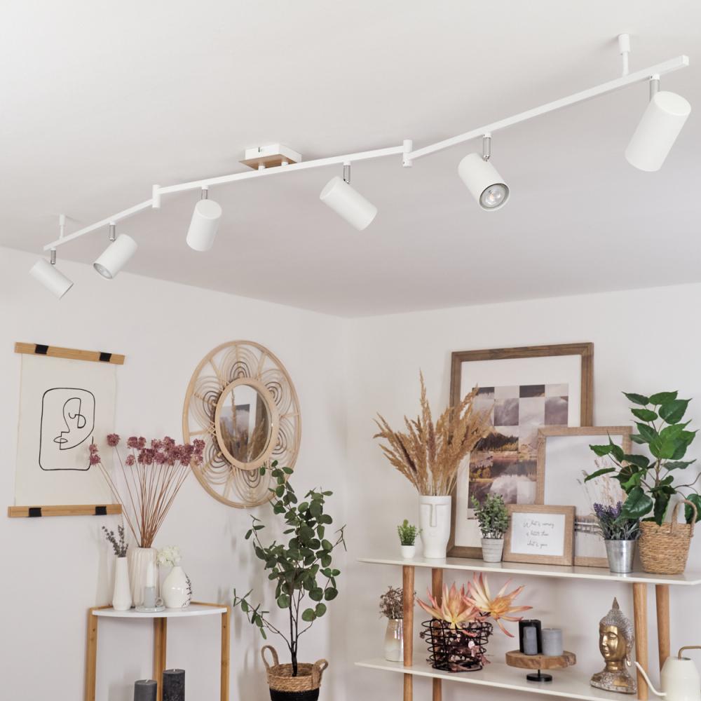 »Gambellara«, Deckenlampe aus Metall in Holzoptik/Chrom/Weiß, 6-flammig, 6 x GU10 max. 35 Watt, Moderne Lampe mit 6 verstellbaren Spots und Leuchtenarmen Bild 1