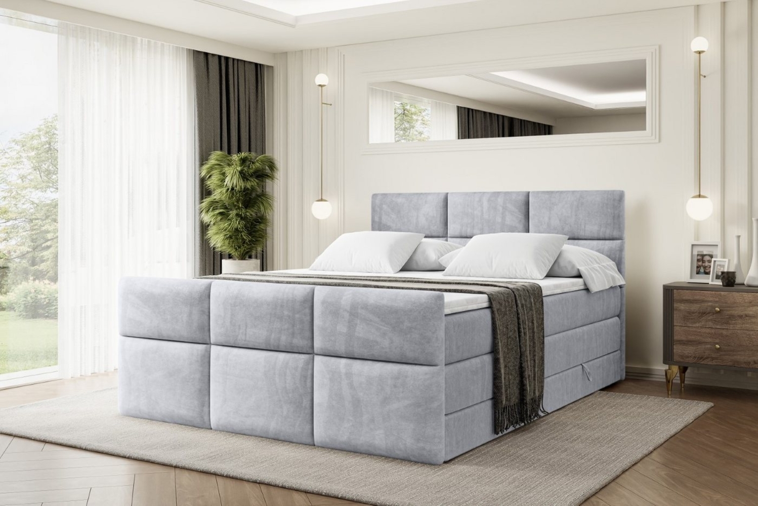 ALTDECOR Boxspringbett OHIO-Z KING (Multipocket-Matratze H4, H3 Matratze Bonellfederung, Topper, Kopfteil), Doppelbett mit Fußteil Bild 1
