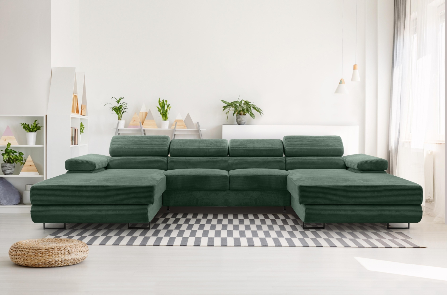 AX LIVING Sofa U Form mit Schlaffunktion Arborio U 352cm in Dunkelgrün Bild 1