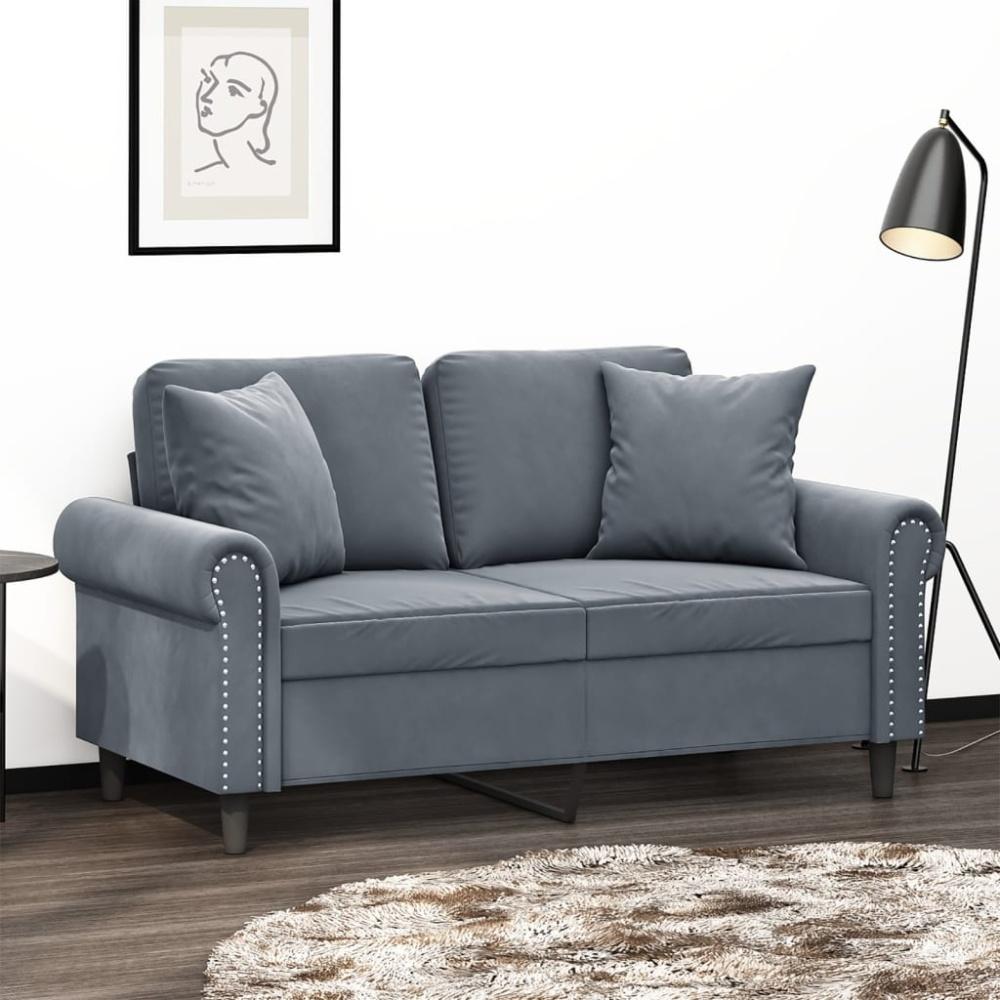 vidaXL 2-Sitzer-Sofa mit Zierkissen Dunkelgrau 120 cm Samt 3200936 Bild 1