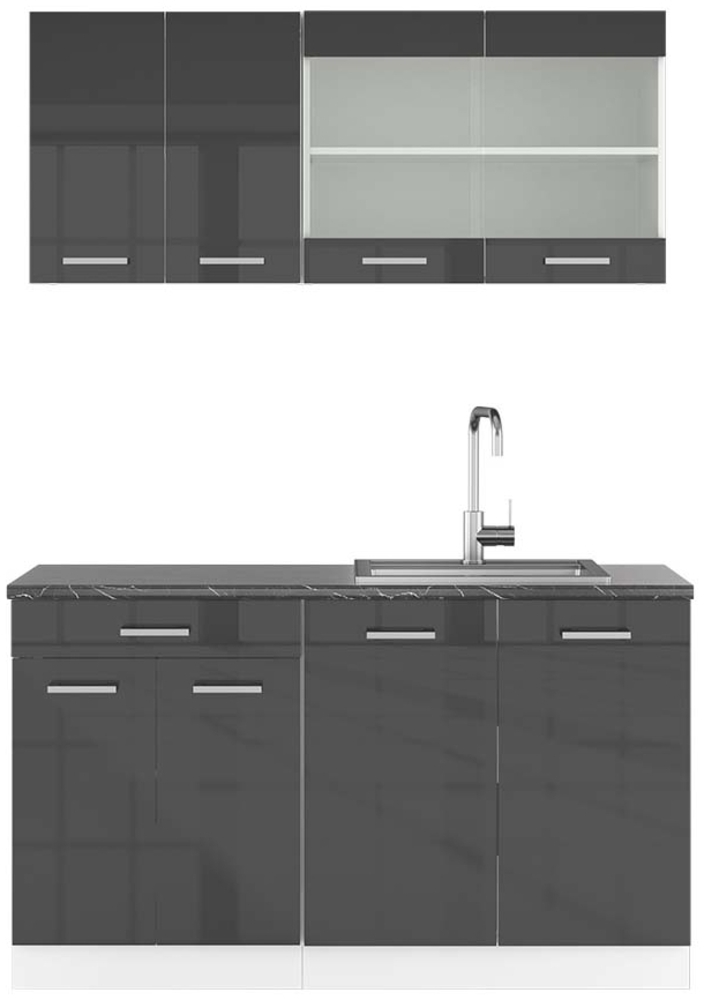 Singleküche R-Line Anthrazit Hochglanz/Weiß 140 cm , AP Anthrazit Vicco Bild 1