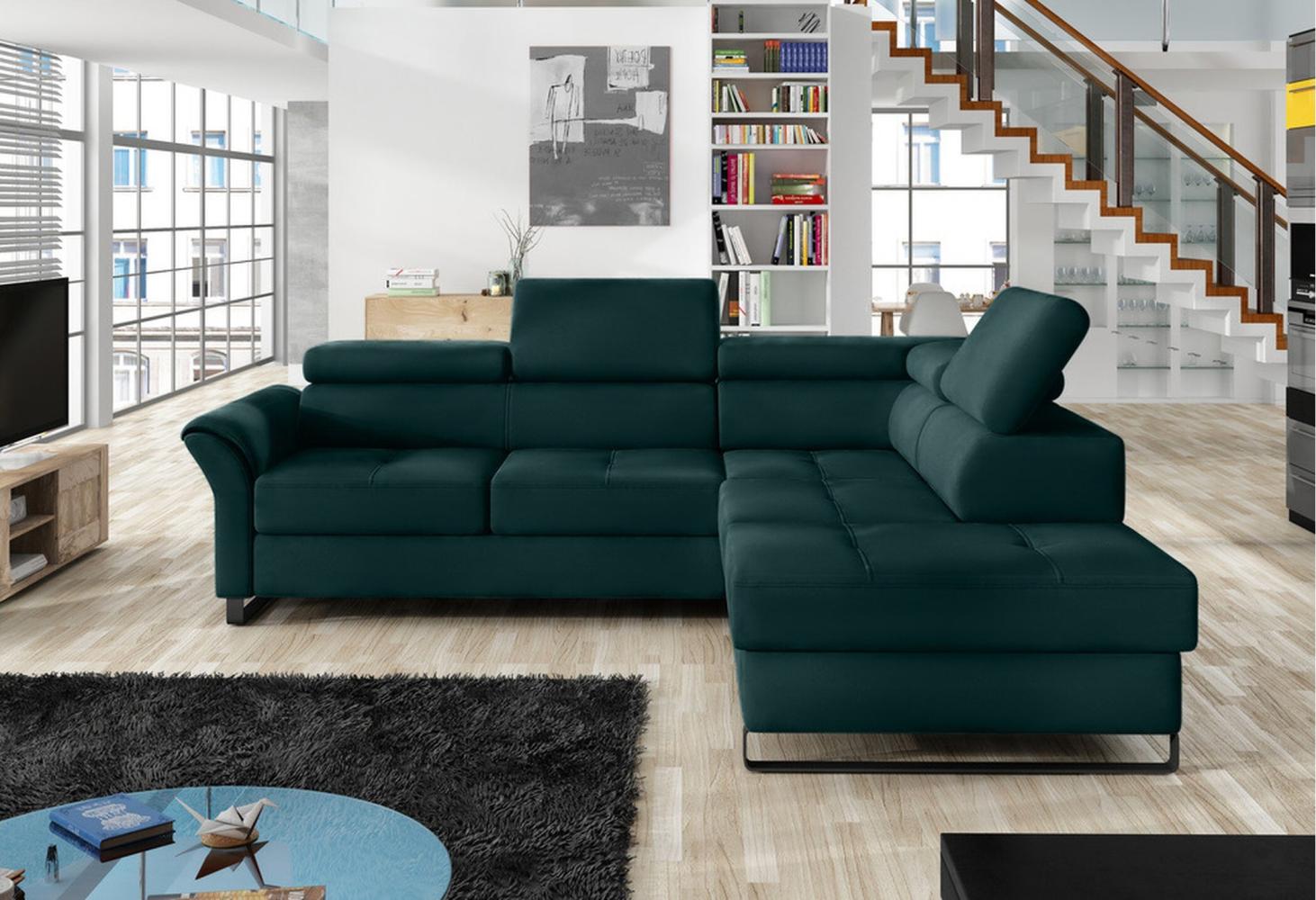 Stylefy Aventine Ecksofa Velours Grün Rechts Bild 1