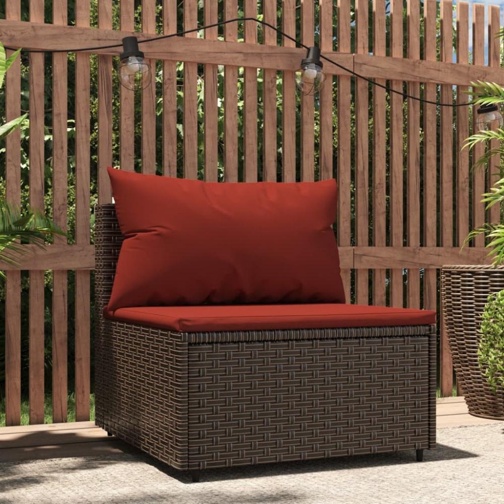 vidaXL Garten-Mittelsofa mit Kissen Braun Poly Rattan Bild 1