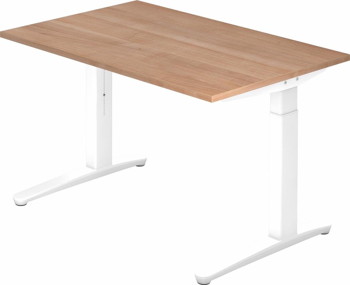 bümö® Design Schreibtisch XB-Serie höhenverstellbar, Tischplatte 120 x 80 cm in Nussbaum, Gestell in weiß Bild 1