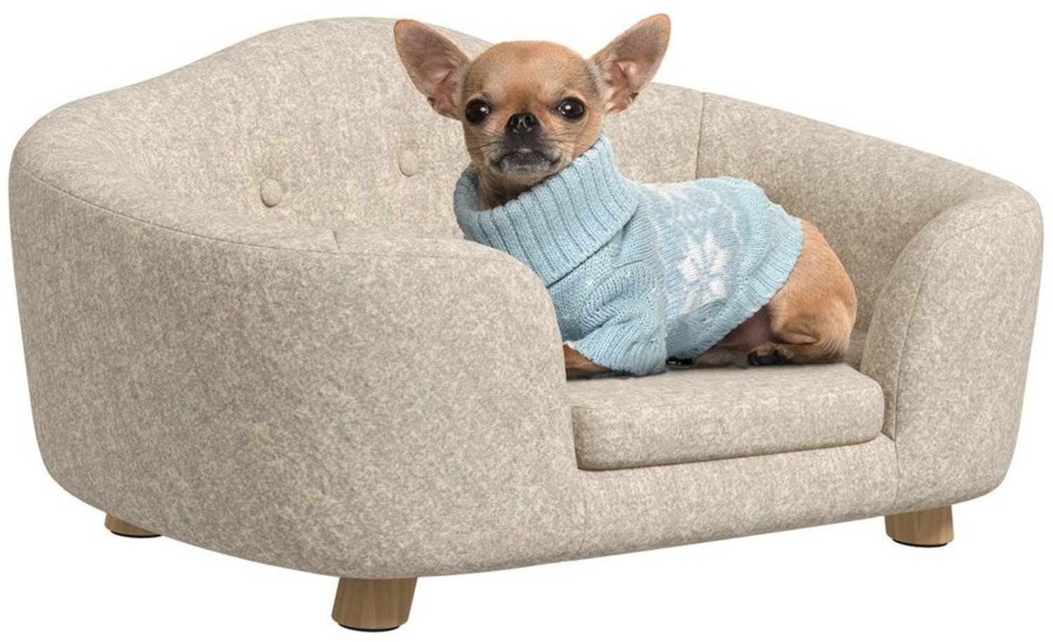 PawHut Tierbett Hundebett Hundesofa mit Kissen, Plüsch, Cremeweiß 70 x 47 x 30 cm Bild 1