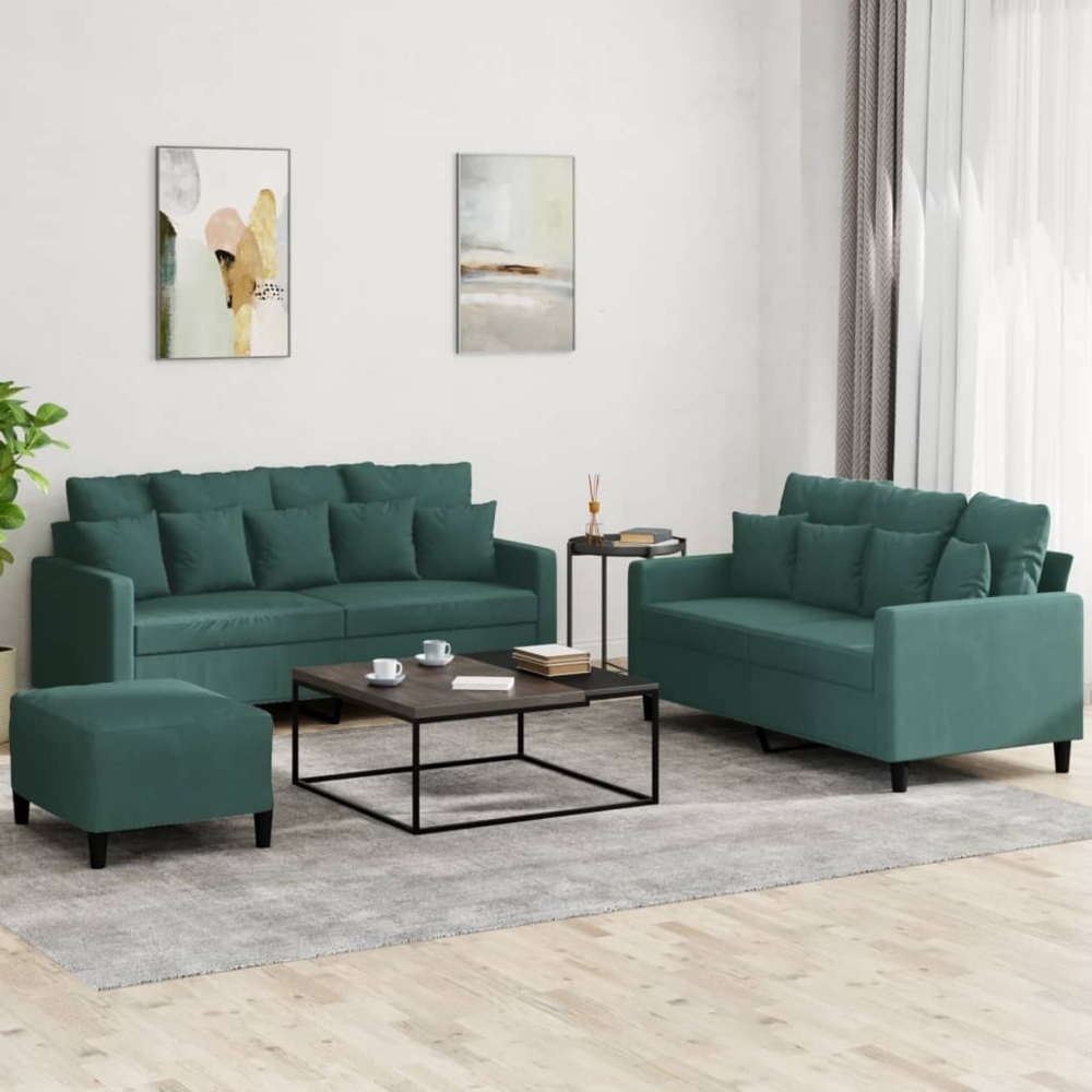 vidaXL 3-tlg. Sofagarnitur mit Kissen Dunkelgrün Samt 3201712 Bild 1