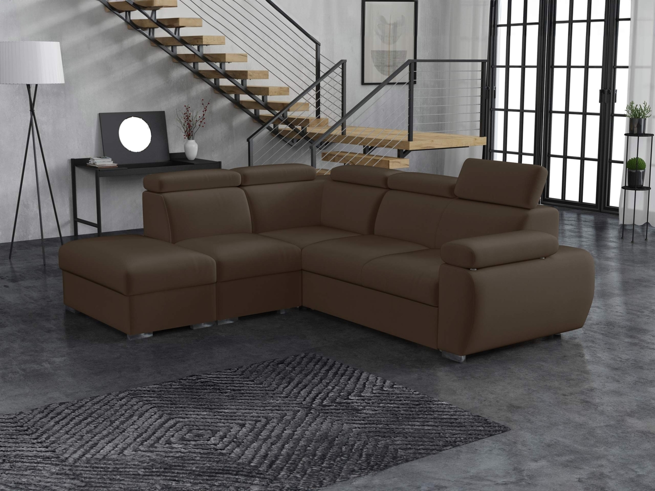 Ecksofa Boston 2RR1P mit Einstellbare Kopfstützen (Farbe: Paros 4, Seite: Links PUFAP+R+1P(65)+2R) Bild 1