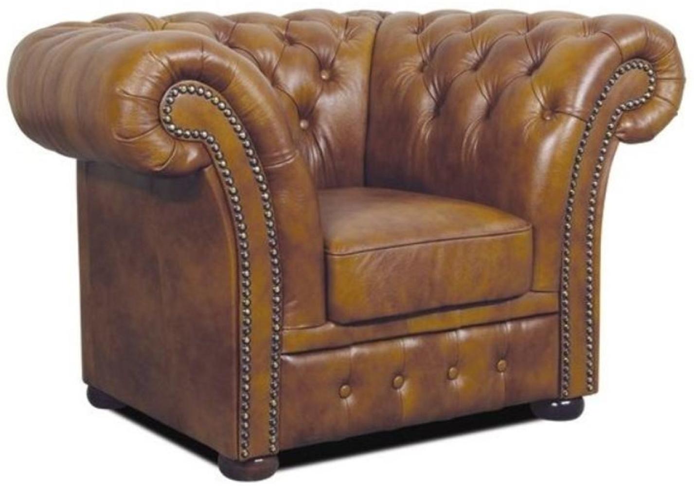 Casa Padrino Chesterfield Echtleder Sessel Braun 110 x 90 x H. 80 cm - Luxus Wohnzimmermöbel Bild 1