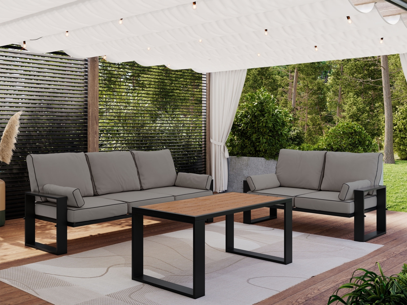 Gartenmöbel-Set mit Tisch für 5 Personen, auf Metallbeinen, Gartenlounge mit Sofa - ELBA 2 - grau Bild 1