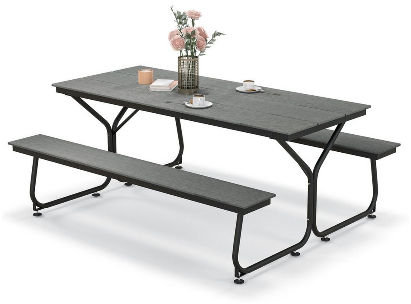 COSTWAY Bierzeltgarnitur, (3-tlg), inkl. 1 Biertisch & 2 Bänke, mit 183 x 78,5 cm Tischplatte Bild 1