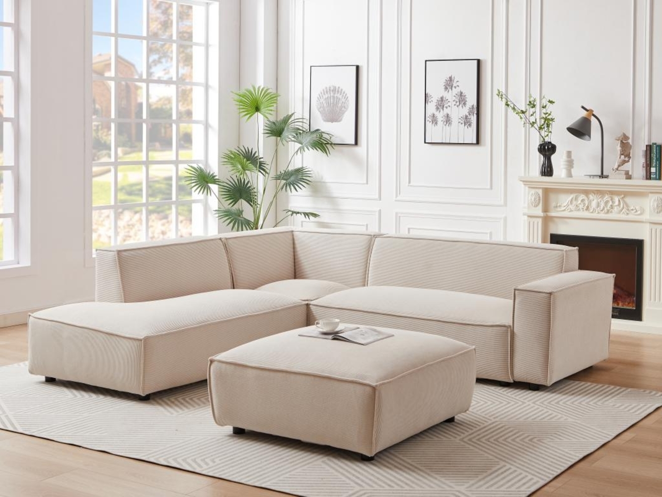 Vente-unique - Großes Ecksofa - Ecke links - Cord - Beige - BORORE von PASCAL MORABITO Bild 1