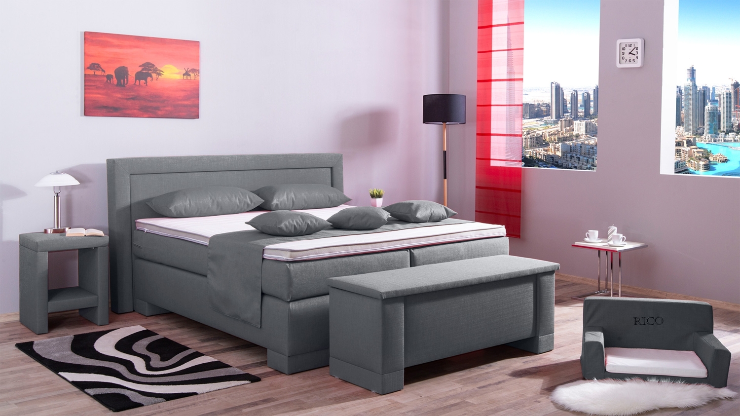 Meisterbetten Boxspringbett Rico 120x220 in W-Silver Grey, Matratzenbezug Nano, Komfortschaum-Topper Bild 1